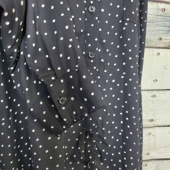 Maurices Women’s Blouse XL Black White Polka Dot Long Sleeve Button Front - Picture 3 of 8